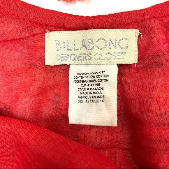 Billabong Designer’s Chica Amiga Embroidered Top Rio Red Large - Picture 10 of 16